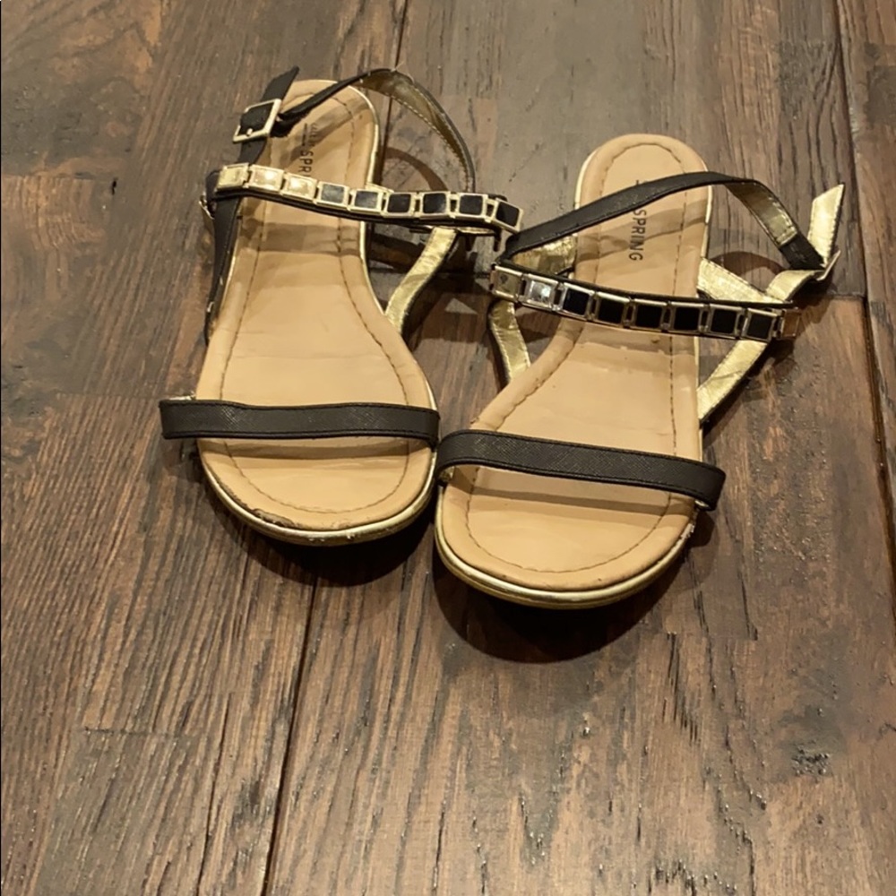 Light Brown flats with black straps